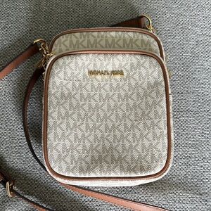 Michael Kors Cream and Brown Monogram Crossbody Bag